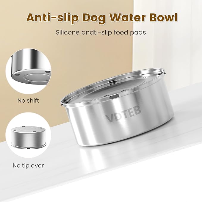 Dog Water Bowl No Spill,3L/101oz Stainless Steel Water Bowl for Dogs, Spill Proof Slow Drinking Dog Water Feeder with Anti-Slip for Medium to Large Messy Drinkers