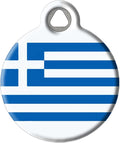 Dog Tag Art Greek Flag Personalized Pet ID Tag for Dogs and Cats, Silent Polymer Coated Flag of Greece Dog Tag with Customized Identification Information - Small .875" Diameter