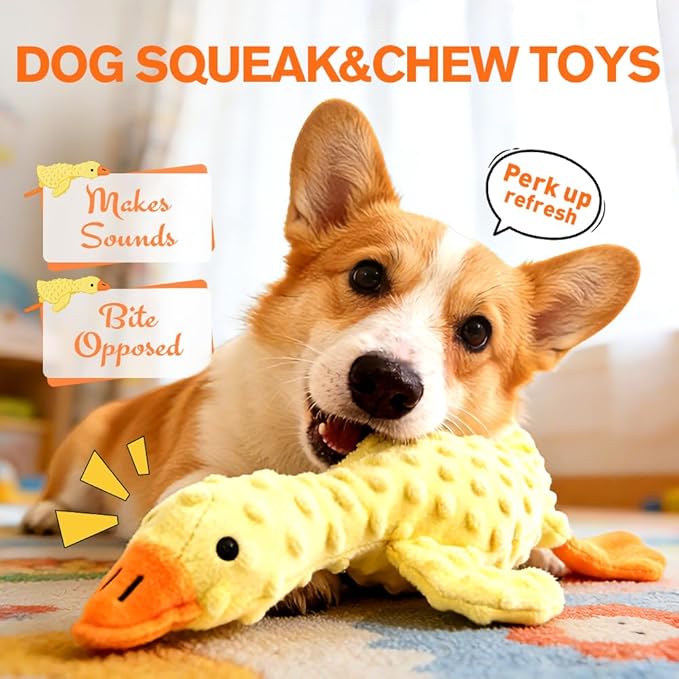 Dog Chew Toys, 2026 New Upgraded Hide and Seek Dog Toys for Aggressive Chewers, Crinkle Duck Squeak Toy for Puppy/Large/Medium/Small Dogs (1, Yellow)