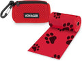 Best Pet Supplies Dog Poop Bag Holder Leash Attachment with 15 Bags, Red, Reusable Mesh Dispenser Pouch for Travel, Walking, Park, and Outdoor Use, Soft and Durable with Clip-On