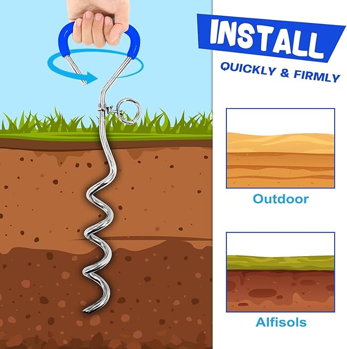Supet Dog Tie Out Cable and Stake 32/16/10 ft Outdoor, Yard and Camping, for Medium to Large Dogs Up to 125 lbs, 16" Stake, 32/16/10 ft Cable with Durable Spring and Metal Hooks for Outdoor