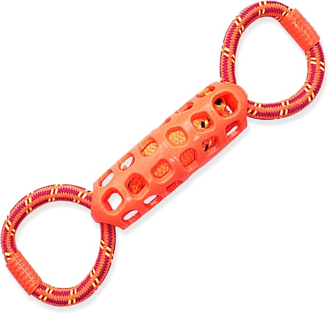 Durable Dog Tug Toy – Tough Double Ring Rope and Rubber Chew Toy with Squeaker, Interactive Tug-of-War for Large Dogs, Heavy Duty Play and Easy to Clean (Double Ring)