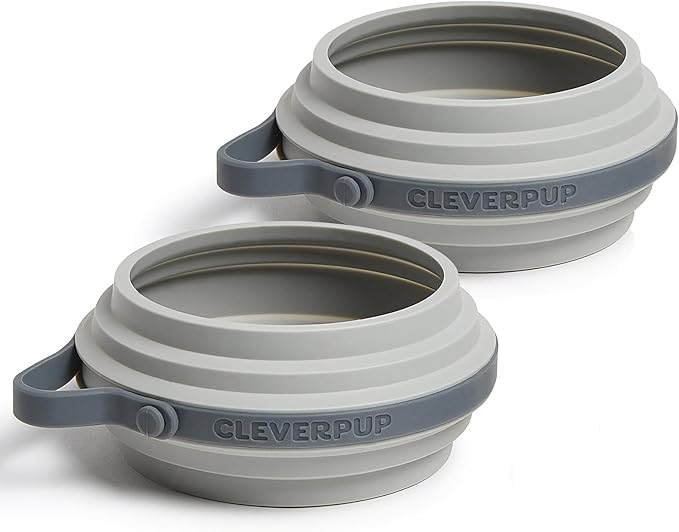 Cleverpup, Small 7-Piece Bistro Box Dog Food Travel Kit, 6-Cup BPA-Free Kibble Storage, 2 Silicone Bowls, Mat & Scoop - Portable Pet Food Kit for Weekends, Overnights, Daycare & Camping, Heather Grey