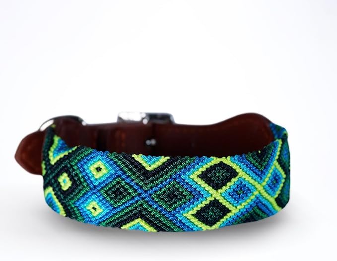 Eternia Premium Leather Dog Collar - Adjustable Handcrafted Collar for Small to Large Dogs (Blue/Green, M)