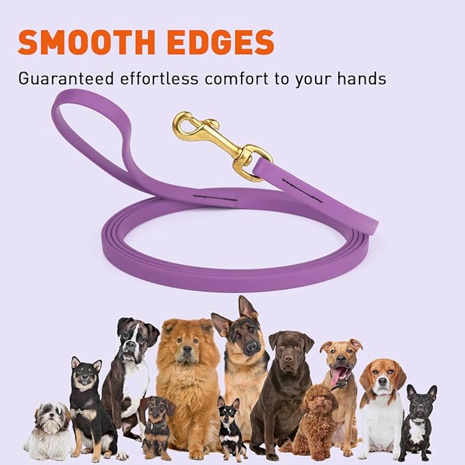 Viper K9 Biothane Working Dog Leash Waterproof Lead for Tracking Training Schutzhund Dog Sport & Search - Odor-Proof Long Line with Solid Brass Snap for Puppy Medium Large 1/2" x 15ft Amethyst Purple