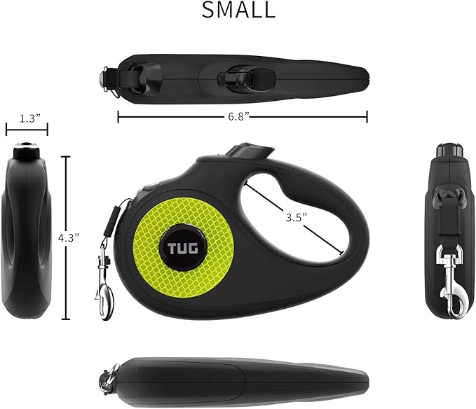 TUG 360° Tangle-Free Reflective Retractable Dog Leash | 16 ft Strong Nylon Tape (Small)