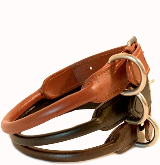 SIE Rolled Leather Dog Collars (22'', Brown)