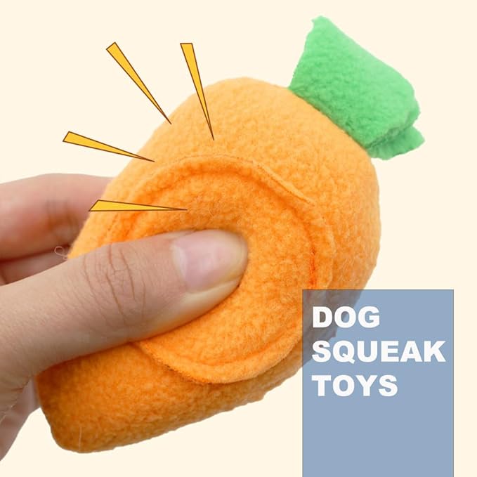 2 Pack Carrot Dog Puzzle Toys, Plush Dog Squeak Toys for Treat Food Dispensing, Interactive Dog Enrichment Toys for Small Medium Large Dogs Teeth Cleaning and IQ Training
