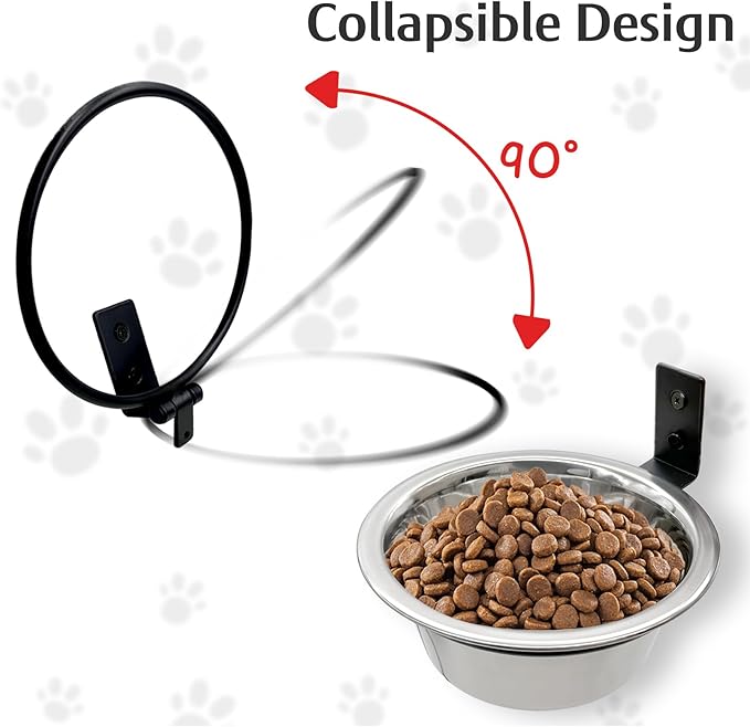 Hamiledyi 2 Pack Wall Mounted Elevated Dog Bowls - Adjustable Height Stainless Steel Raised Food & Water Bowls with Collapsible Stand for Medium & Large Dogs & Cats (S)