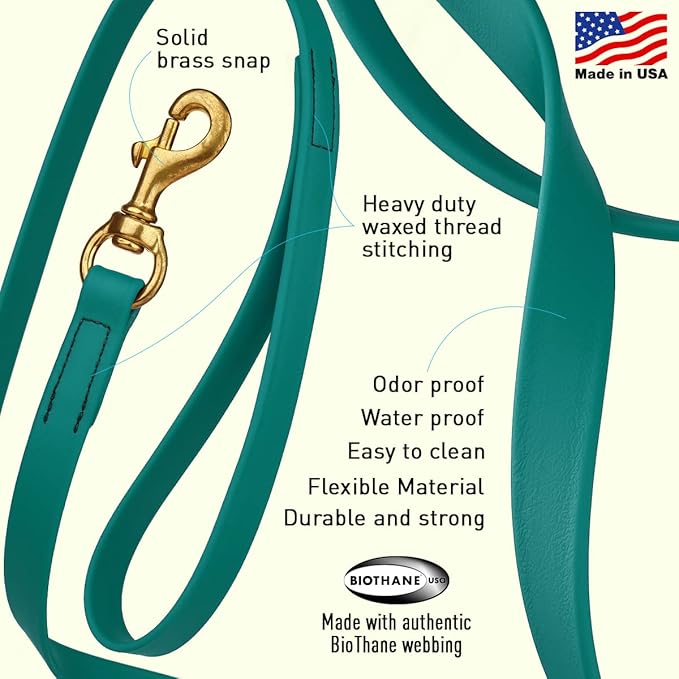 Viper K9 Biothane Working Dog Leash Waterproof Lead for Tracking Training Schutzhund Dog Sport & Search - Odor-Proof Long Line with Solid Brass Snap for Puppy Medium and Large 3/4" x 33ft Blue Aqua