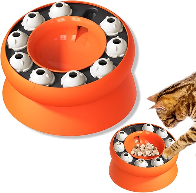 Interactive Cat Puzzle Feeder, Cat Puzzle Toy Treat Dispenser Kitten, Enrichment Toys for Indoor Cats, Slow Feeder Treat Puzzle Toys Cats Stimulation Toys(Orange)