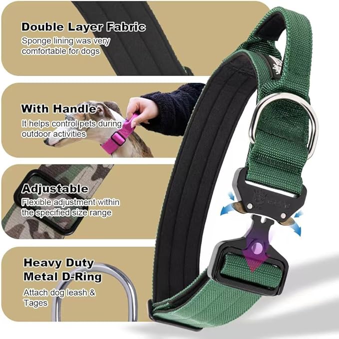 TSPRO Premium Dog Collars Tactical Dog Collar with Handle and Heavy Duty Quick-Release Metal Buckle Durable Thick and Adjustable for Medium to Large Dogs (Red L)