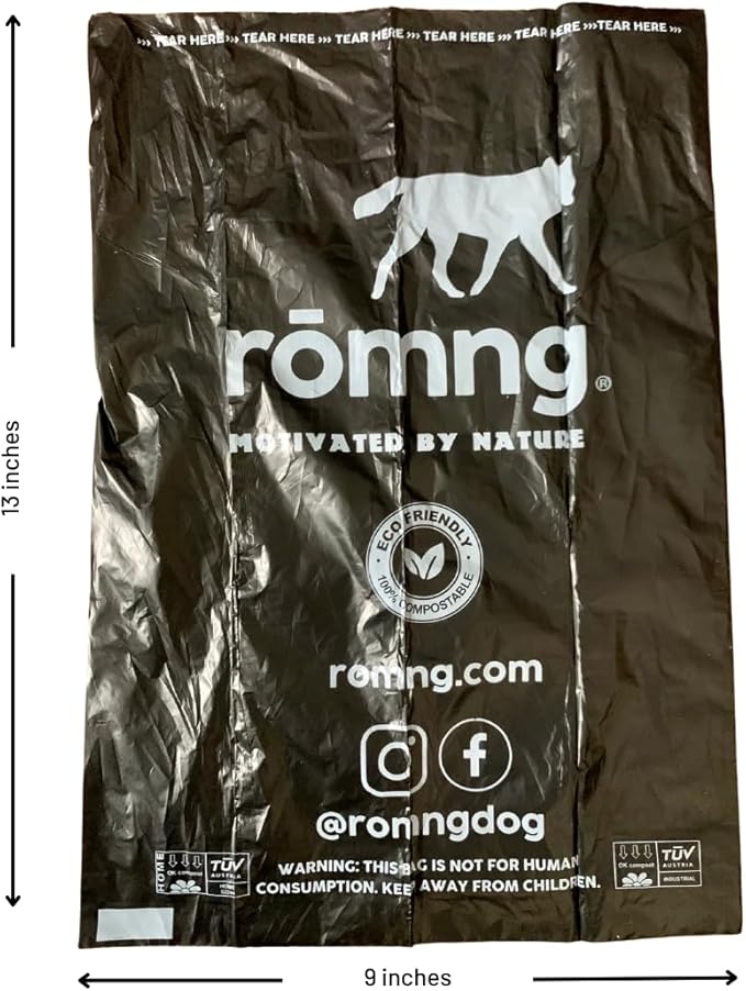 Compostable Dog Poop Bags with Balck Dispenser, Plant-Based, TUV Certified, Unscented, Leak-Proof, 7 Rolls, 105 Bags, Black