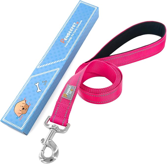 Dog Leash 6 FT Padded Handle Nylon Reflective Dogs Leashes for Large Dogs Hot Pink