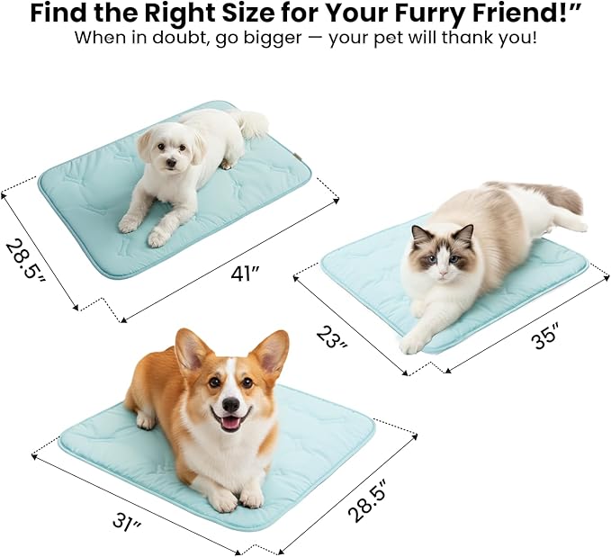 Pet Cooling Mat, 31" x 28.5" Self-Cooling Pad for Dogs or Cats, Soft Breathable, Pet-Safe, Portable & Durable Pet Mat for Crate, Trunk, Camping, Outdoors, Machine Washable, Sky Blue