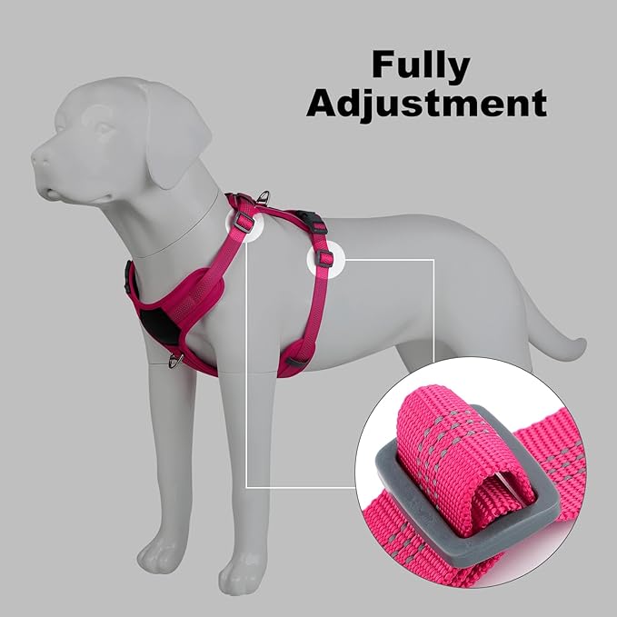 Plutus Pet No Pull Dog Harness, Release at Neck, Soft Padded, Reflective Adjustable Dog Vest Harness for Small, Medium, Large Dogs(Hot Pink, L)