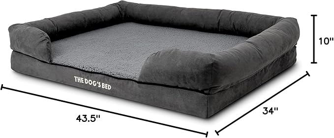 The Dog’s Bed Orthopedic Memory Foam Dog Bed with Bolsters, Plush Fabric, Grey Plush, XL