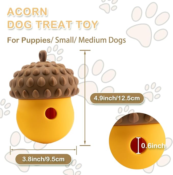 Acorn Dog Puzzle Toy, Treat Dispensing Dog Toys for Moderate Chewers, Interactive Dog Toys for Small Dogs, Puppy Teething Toys to Keep Them Busy, Gifts for Dog, Brown