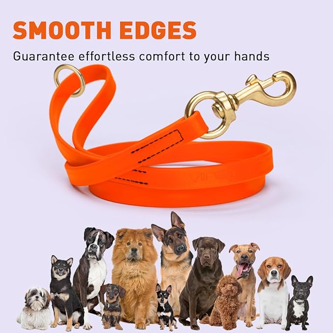 Viper Biothane K9 Working Dog Leash Waterproof Lead for Tracking Training Schutzhund Odor-Proof Long Line with Solid Brass Snap for Puppy Medium and Large Dogs 4ft, Hunter Orange