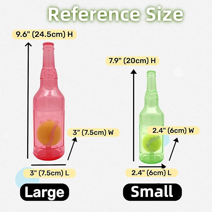 Pet Chew Beer Bottle with Tennis Ball Dog Chew Toy, Water Bottle Interactive Dog Toys for Chewing and Playing, Crunch and Play Bottle Dogs Toy with Squeaky Sound (Yellow, Large)