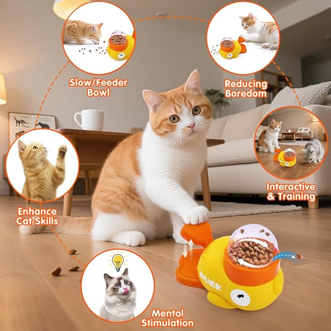 Interactive Cat Treat Dispenser, Slow Feeder Cat Puzzle Toy Duck Shaped Design