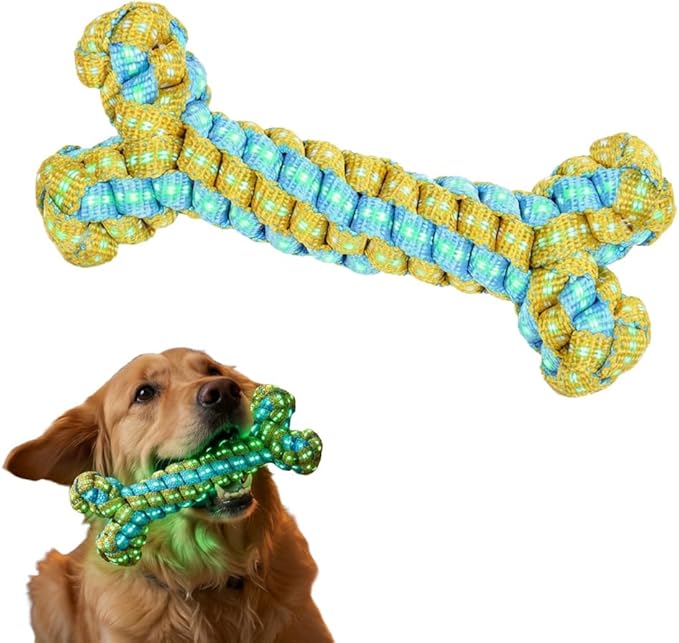 Knot Rope Dog Bone Toy - Glow in The Dark Interactive Dog Chew Toy, Pet Teeth Cleaning Dental Toy for Small, Medium, and Large Dogs - Durable Material