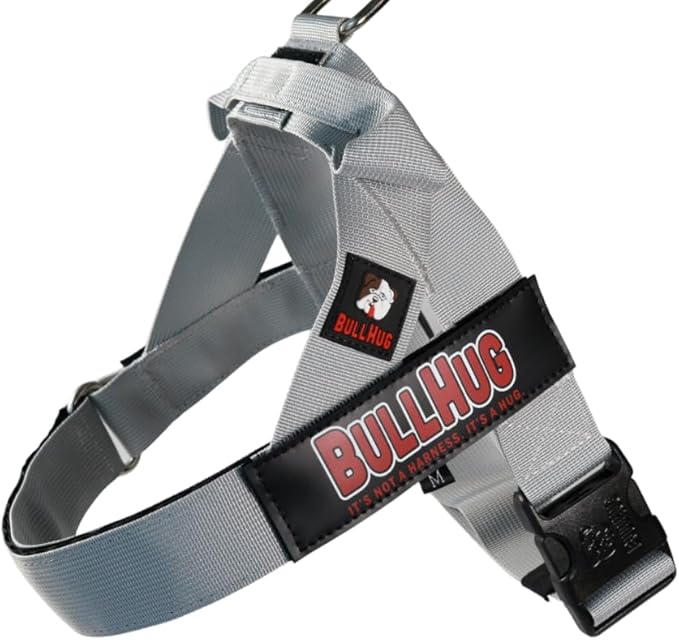 BULLHUG Adjustable Dog Harness– No Pull, No Choke – for English Bulldogs, French Bulldogs, Pugs & Broad-Chested Breeds – Easy, Safe Walks (Silver, Large)