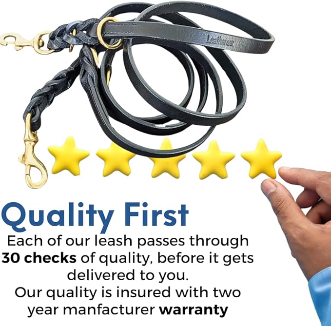 8 FT Multi-Function Leather Dog Leash, Genuine Leather Hands-Free Training Lead for Small Medium Large Dogs, Adjustable Long Leash for Walking, Hiking, Obedience Control (Black, 8 Ft)
