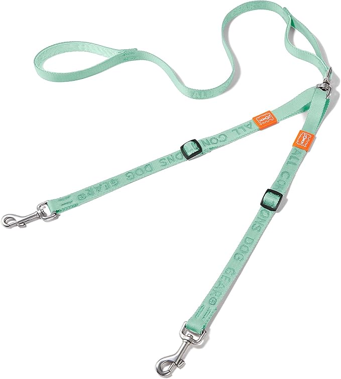 HOWGO Double Dog Leash, No Tangle 360° Swivel, Adjustable Two Padded Handles, Double Clip Dog Leash Coupler Splitter for 30~150 lbs Large and Medium Breeds (Mint Green, 4/5'' x 4.8 FT, Std)