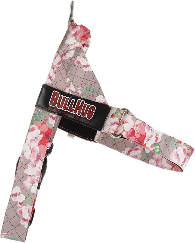 BULLHUG Adjustable Dog Harness– No Pull, No Choke – for English Bulldogs, French Bulldogs, Pugs & Broad-Chested Breeds – Easy, Safe Walks (Pink Floral, Medium)
