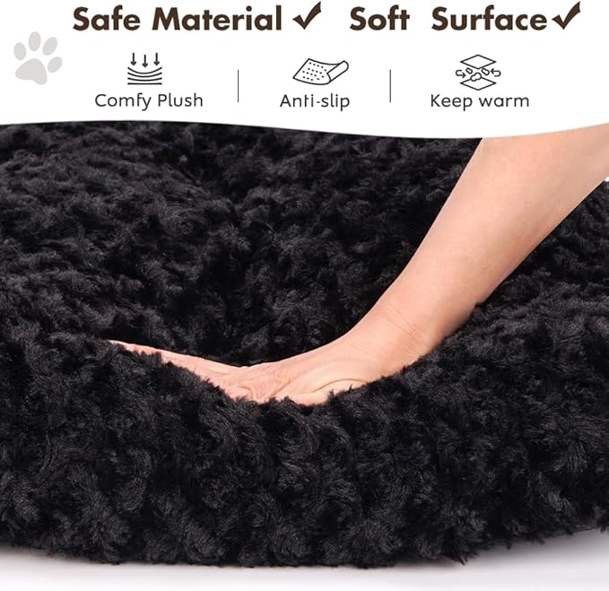 Dog Bed Crate Pad - Rosette Pattern White Velvet Pet Bed Anti-Slip Comfy Kennel Pad for Crates Rosette Black XL
