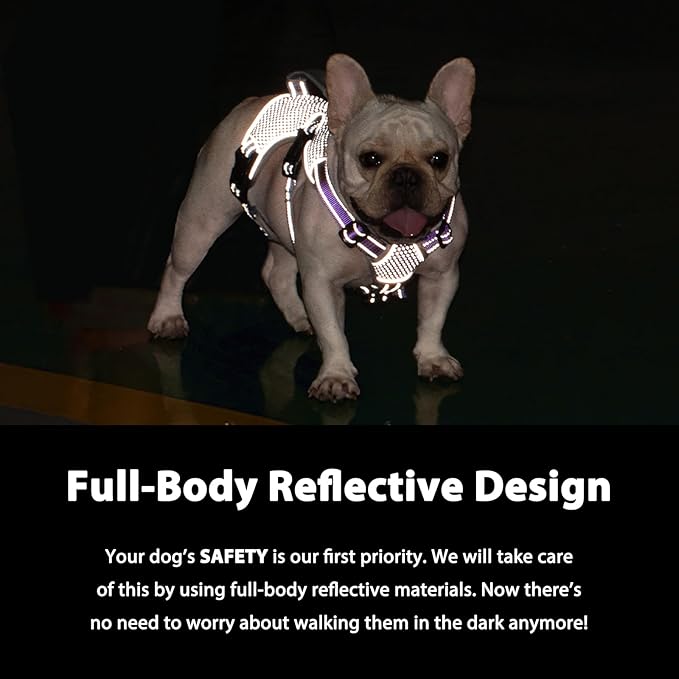 Huntboo Escape Proof Dog Harness, Escape Artist Harness, Reflective Dog Harness with Handle, Durable,Adjustable Vest for Small Medium Large Dogs Walking, Training,and Running Gear(Lavender Purple,XL)