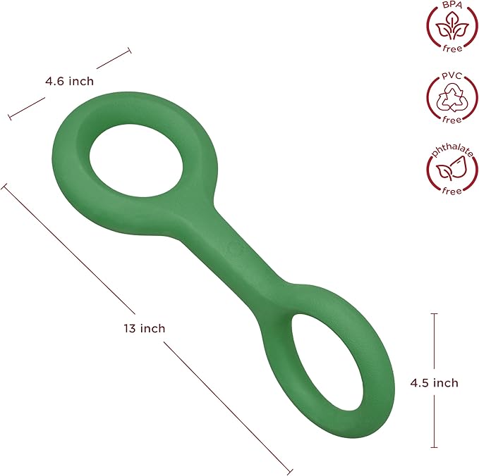 Ubbi Tuggle Dog Toy, Durable Natural Rubber Tug Toy with Ergonomic Grip for Medium to Large Dogs, Dishwasher Safe Interactive Fetch & Tug Toy, Green