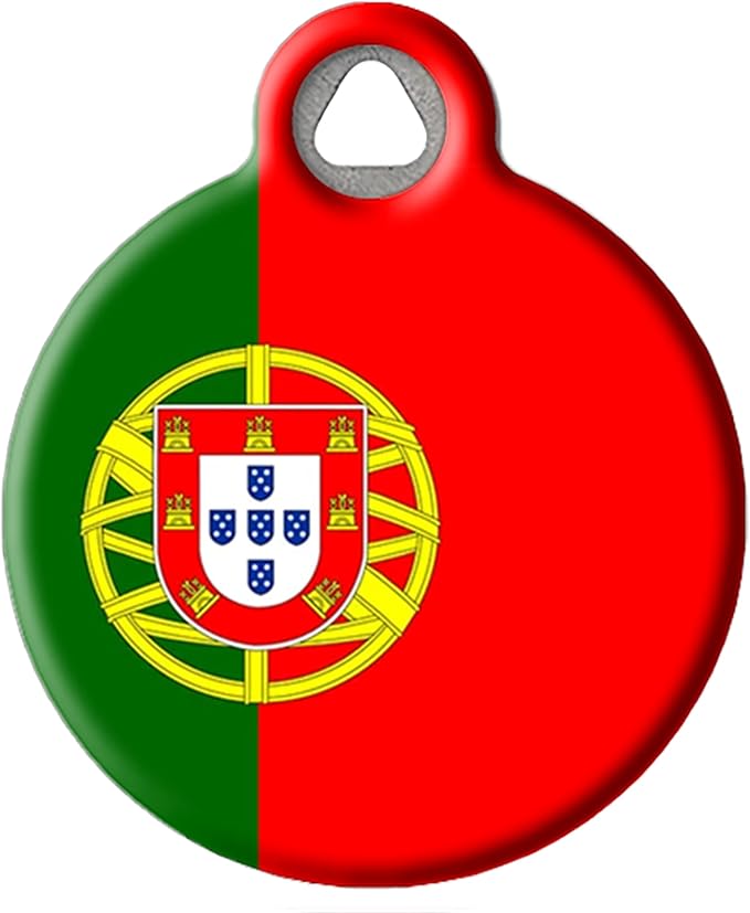 Dog Tag Art Flag of Portugal Portuguese Flag Personalized Pet ID Tag for Dogs and Cats, Silent Dog Tag with Customized Identification Information - Large 1.25" Diameter