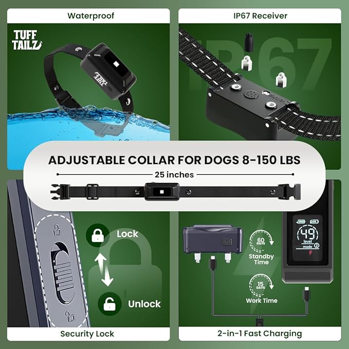 Dog Training Collar - 4265FT Range, Waterproof IP67, Built-in Flashlight, Customizable Training Modes, Comfortable Fit for Small, Medium, Large Dogs, Dark Blue
