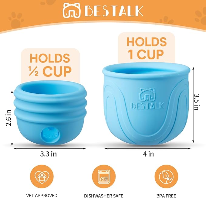 Interactive Dog Toy, 2-in-1 Long-Lasting Treat Dispenser Dog Puzzle Feeder Toys, Stuffable Enrichment Freeze Lick Bowl for Boredom, Reduces Anxiety Silicone Fetch Catch Chew Toy