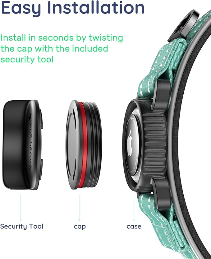 Upgrade Airtag Dog Collar,with IPX8 Waterproof AirTag Holder | Reflective Ultra-Durable | Soft Padded | Lock Buckle | Heavy Duty | Fit Small Medium Large Dogs（Teal，L(17"～23")）
