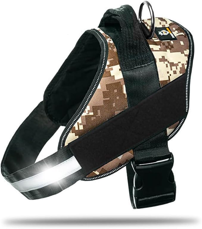 Non Pull Dog Harness with Patch Panels and Handle, Adjustable, Reflective, No Choke, Heavy Duty Easy On Service Dog Vest Harnesses for Medium Large Small Sized Dogs - Military Desert, XS