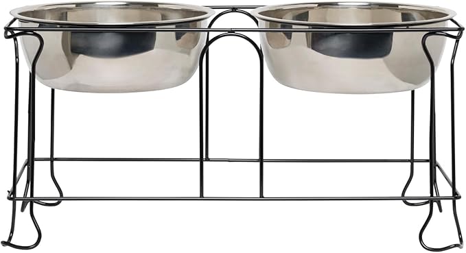 YML 10-Inch Wrought Iron Stand with Double Stainless Steel Feeder Bowls