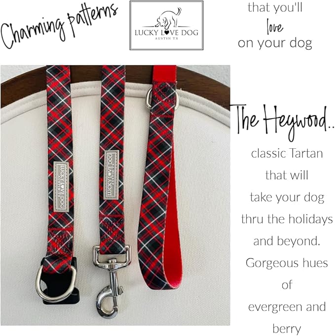 Lucky Love Dog Martingale Dog Collar & Leash - Adjustable, No-Slip, Durable, Comfortable, Soft Webbing, & Stylish Patterned Collar & Leash Set for Male and Female Dogs - Heywood Combo, Large