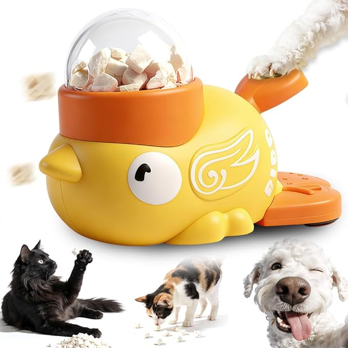 Duck Treat Dispenser for Dogs to Train Problem-Solving Skills, Duck Pet Feeder for Cats Dogs, 2-in-1 Interactive Dog Puzzle Toy & Slow Feeder for Small & Medium Dogs (Yellow)