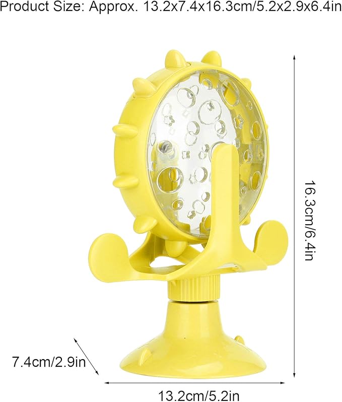 Interactive Cat Food Treats Dispenser Toy, Pet Slow Feeder Feed Training Toy Cat Windmill Toy Dog Food Dispenser, 360° Rotating Windmill Suction Cup Toys for Educational Interactive Training (Yellow)