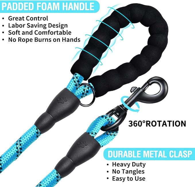 COOYOO Dog Leash 6 FT Heavy Duty - Comfortable Padded Handle - 1/2 inch Reflective Dog Leash for Medium Large Dogs with Poo Bag Dispenser