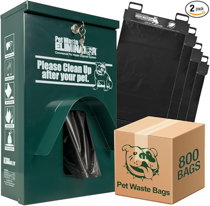 Outdoor Dog Poop Bag Dispenser - Includes 800 Header Bags - Wall/Pole/Fence Mount - Durable Rustproof Aluminum with Lock & Rainguard (Green)