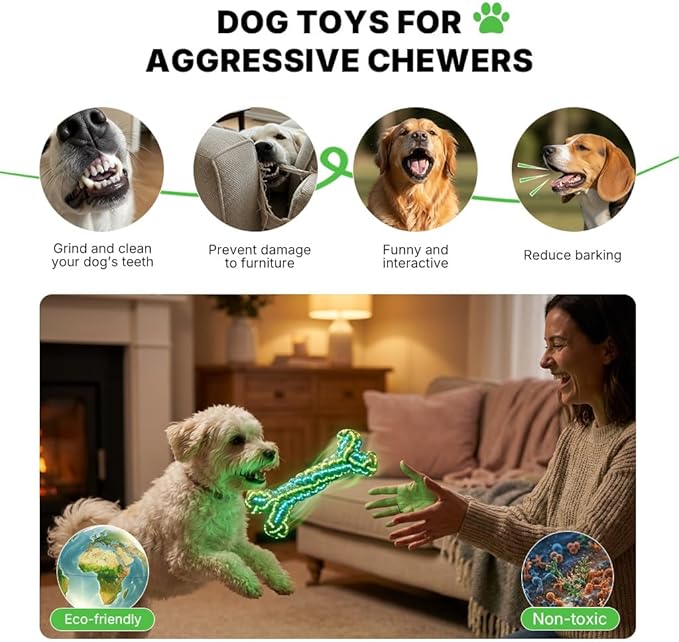 Knot Rope Dog Bone Toy - Glow in The Dark Interactive Dog Chew Toy, Pet Teeth Cleaning Dental Toy for Small, Medium, and Large Dogs - Durable Material