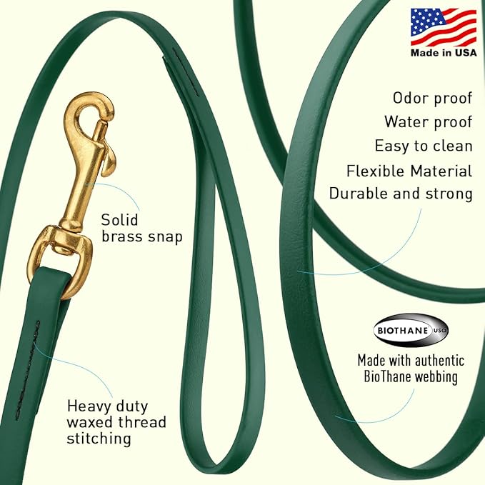 Viper K9 Biothane Working Dog Leash Waterproof Lead for Tracking Training Schutzhund Dog Sport & Search - Odor-Proof Long Line with Solid Brass Snap for Puppy Medium and Large 1/2" x 20ft Hunter Green