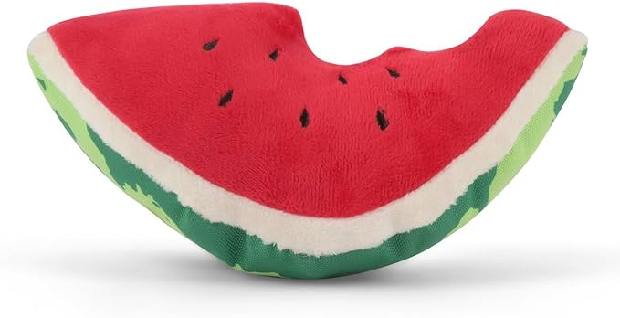 P.L.A.Y. Cute Plush Dog Toys - Tropical Paradise Summer Food Themed Durable Squeaker Chew Toy, Great for Puppies & Small, Medium, Large Dogs - Machine Washable, Recycled Materials (Wagging Watermelon)