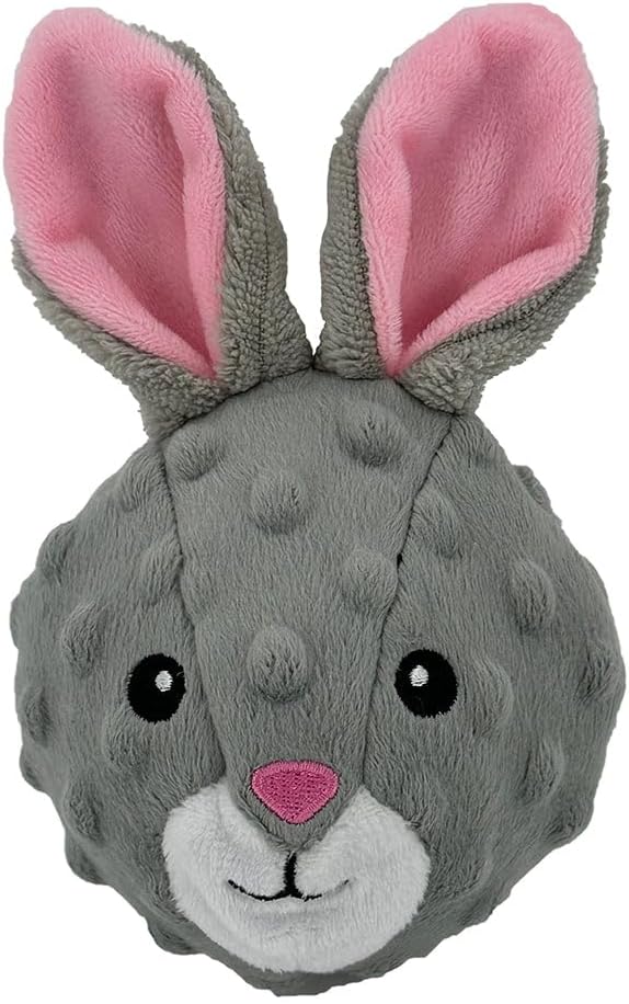 Pet Lou 4-Inch Rabbit Plush EZ Squeaky Ball Dog Toy, Set of 2, Lightweight Portable Plush Squeaky Dog Toys with TPR Core, Stuffing-Free, for All Breed Sizes