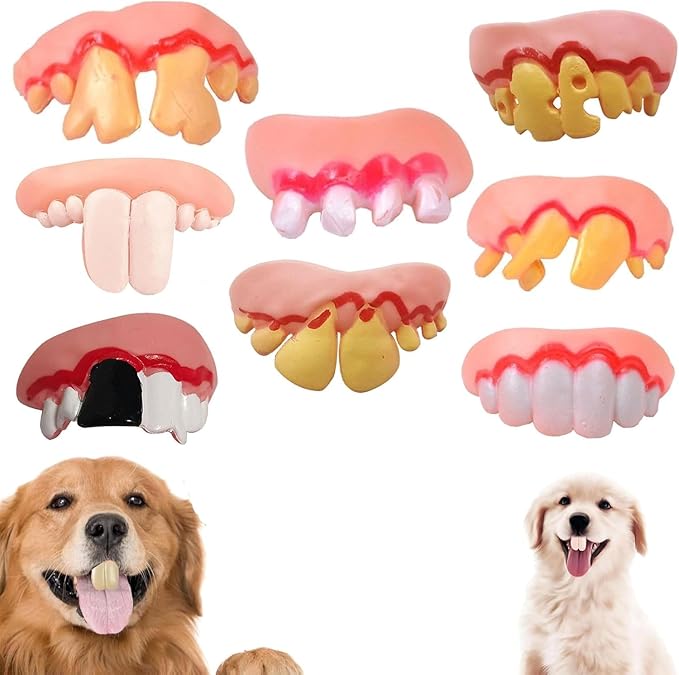 A Set of 8pcs Spoof Teeth Fake for Dogs,Funny Silicone Teeth Braces,Creative Fake Chew Toys, Easy to Apply Dog Toy,Interactive Toys,Dog Christmas Costume Suitable Accessories