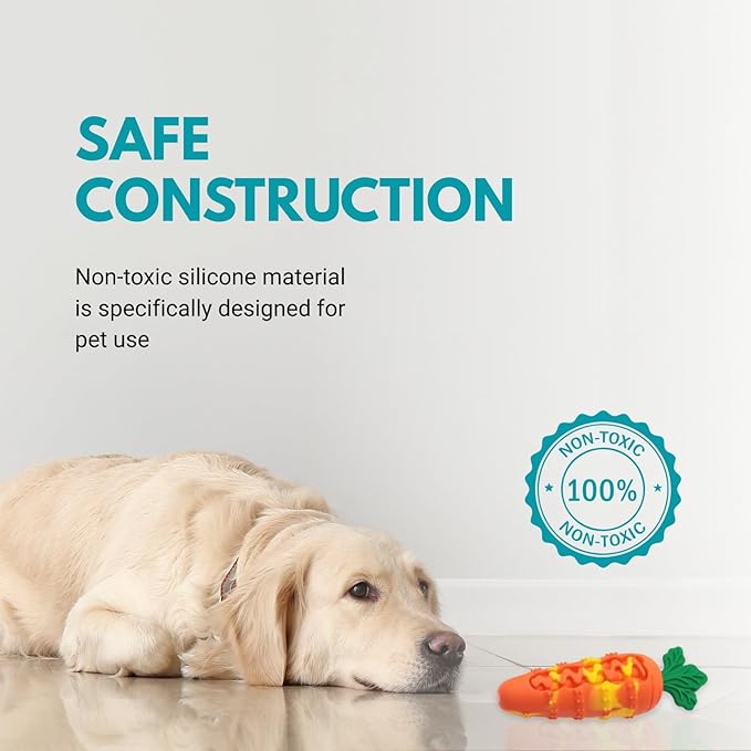 Consumable Corner - Carrot Dog Toy - Silicone Squeaky Chew Toy - for Interactive Play, Teething & Training Durable Material - Safe for All Dogs - Green - 1 Carrot